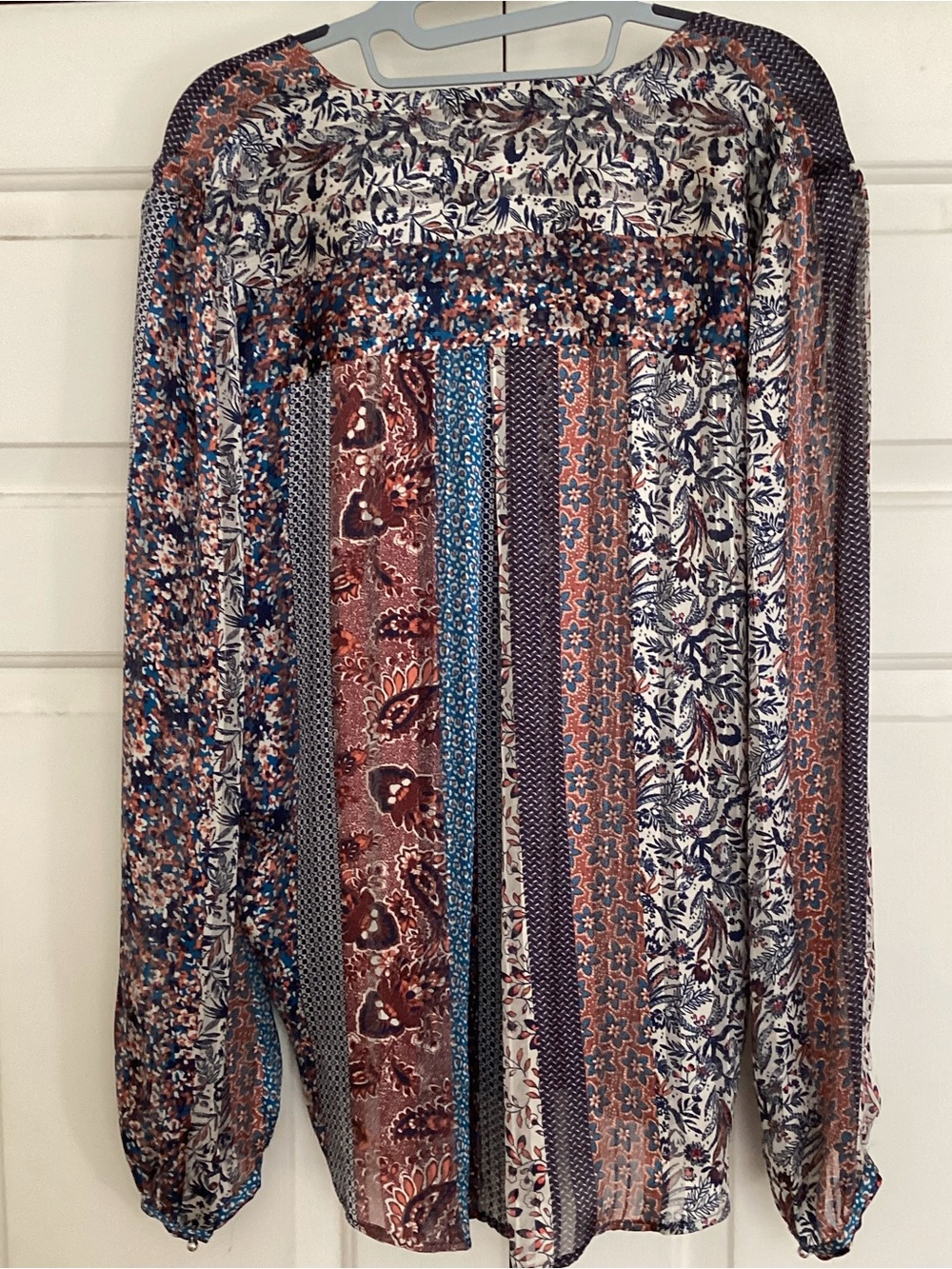 Dear John Boho Mixed Print Patchwork Blouse  Front Long Sleeve - Size Large - Picture 3 of 3